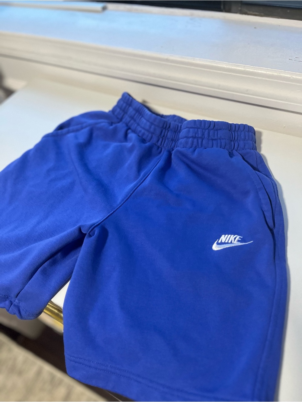 Nike Royal Blue violet Kids Athletic Shorts White Logo cotton xl